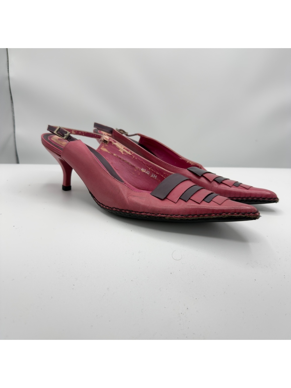 Vintage Pazzo Hojo Red Leather Pointed Toe Slingback Kitten Heels 9M